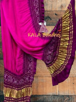 Magenta Brinjal Panetar Bandhani Dupatta Pure Gaji Silk
