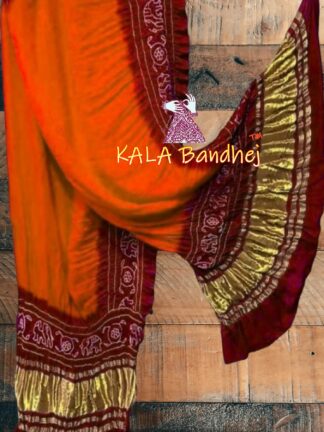 Orange Maroon Panetar Bandhani Dupatta Pure Gaji Silk