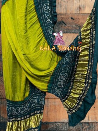 Lime Green Panetar Bandhani Dupatta Pure Gaji Silk