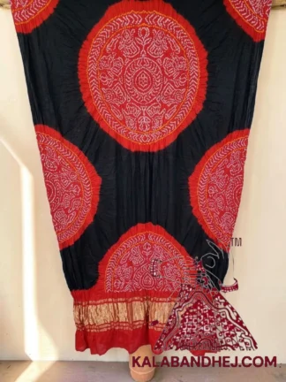 Red Black Raas Mandal Chakra Panetar Bandhani Dupatta in Pure Gaji Silk