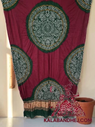 Bottle Green Maroon Raas Mandal Chakra Panetar Bandhani Dupatta in Pure Gaji Silk