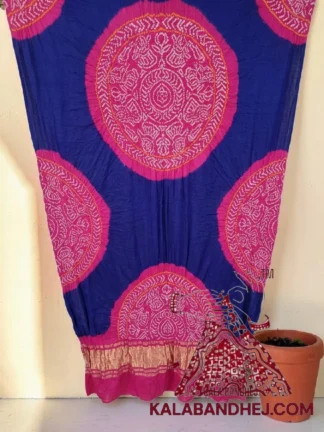 Pink Blue Raas Mandal Chakra Panetar Bandhani Dupatta in Pure Gaji Silk