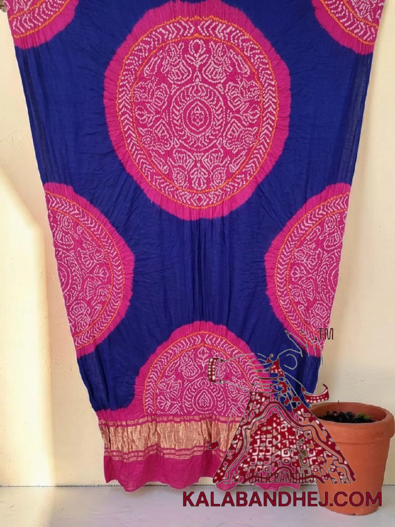 Pink Blue Raas Mandal Chakra Panetar Bandhani Dupatta in Pure Gaji Silk