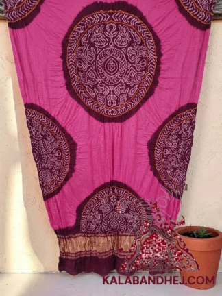 Falsa Pink Raas Mandal Chakra Panetar Bandhani Dupatta in Pure Gaji Silk