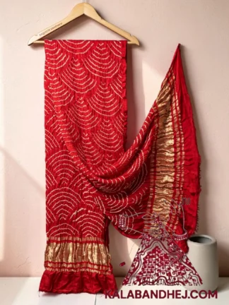 Red Wifi Bandhani Design Dupatta in Pure Gaji Silk