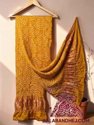 Mustured Wifi Bandhani Design Dupatta in Pure Gaji Silk