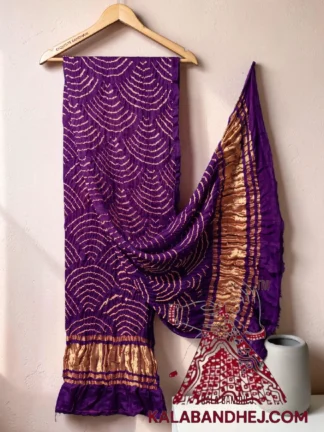 Purple Wifi Bandhani Design Dupatta in Pure Gaji Silk