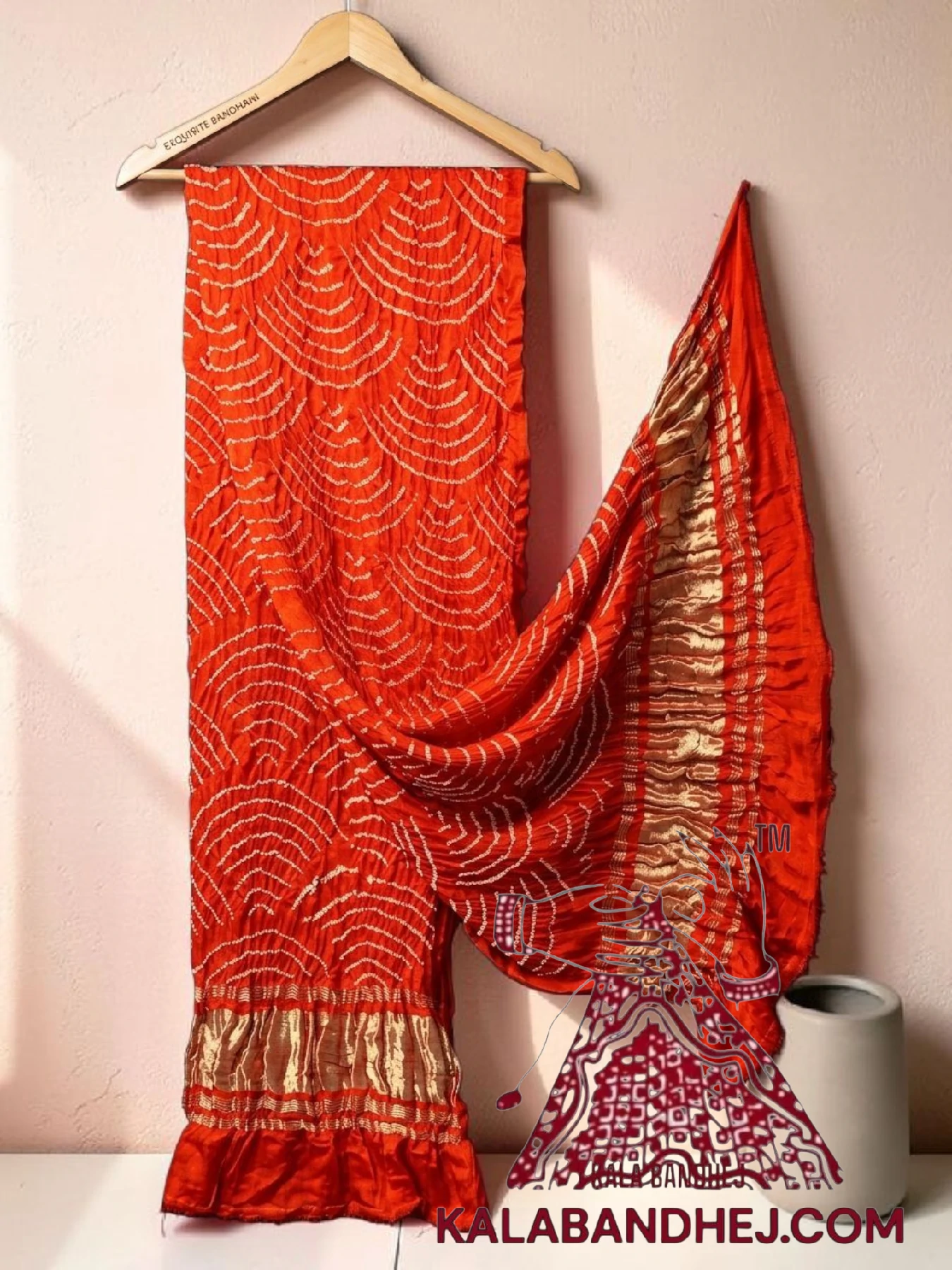 Orange Wifi Bandhani Design Dupatta in Pure Gaji Silk
