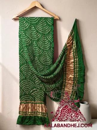 Green Wifi Bandhani Design Dupatta in Pure Gaji Silk