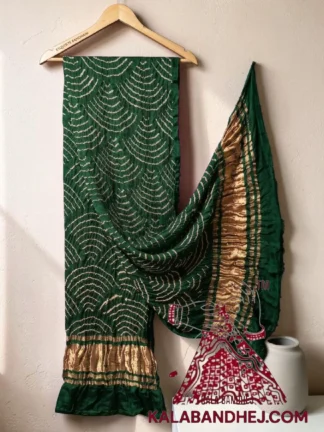 Bottle Green Wifi Bandhani Design Dupatta in Pure Gaji Silk
