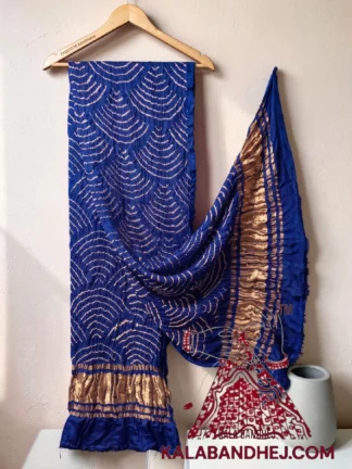 Blue Wifi Bandhani Design Dupatta in Pure Gaji Silk