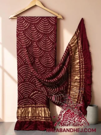 Maroon Wifi Bandhani Design Dupatta in Pure Gaji Silk