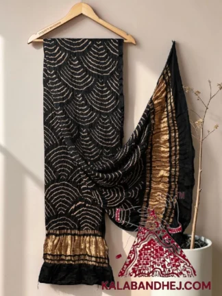 Black Wifi Bandhani Design Dupatta in Pure Gaji Silk