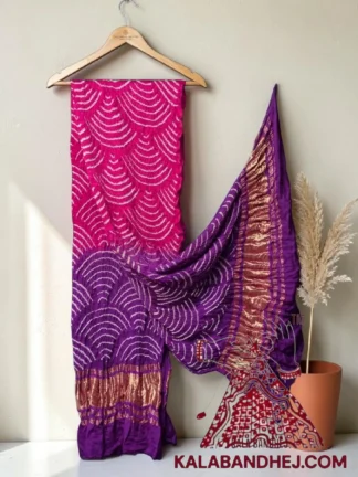 Pink Magenta Wifi Bandhani Design Dupatta in Pure Gaji Silk