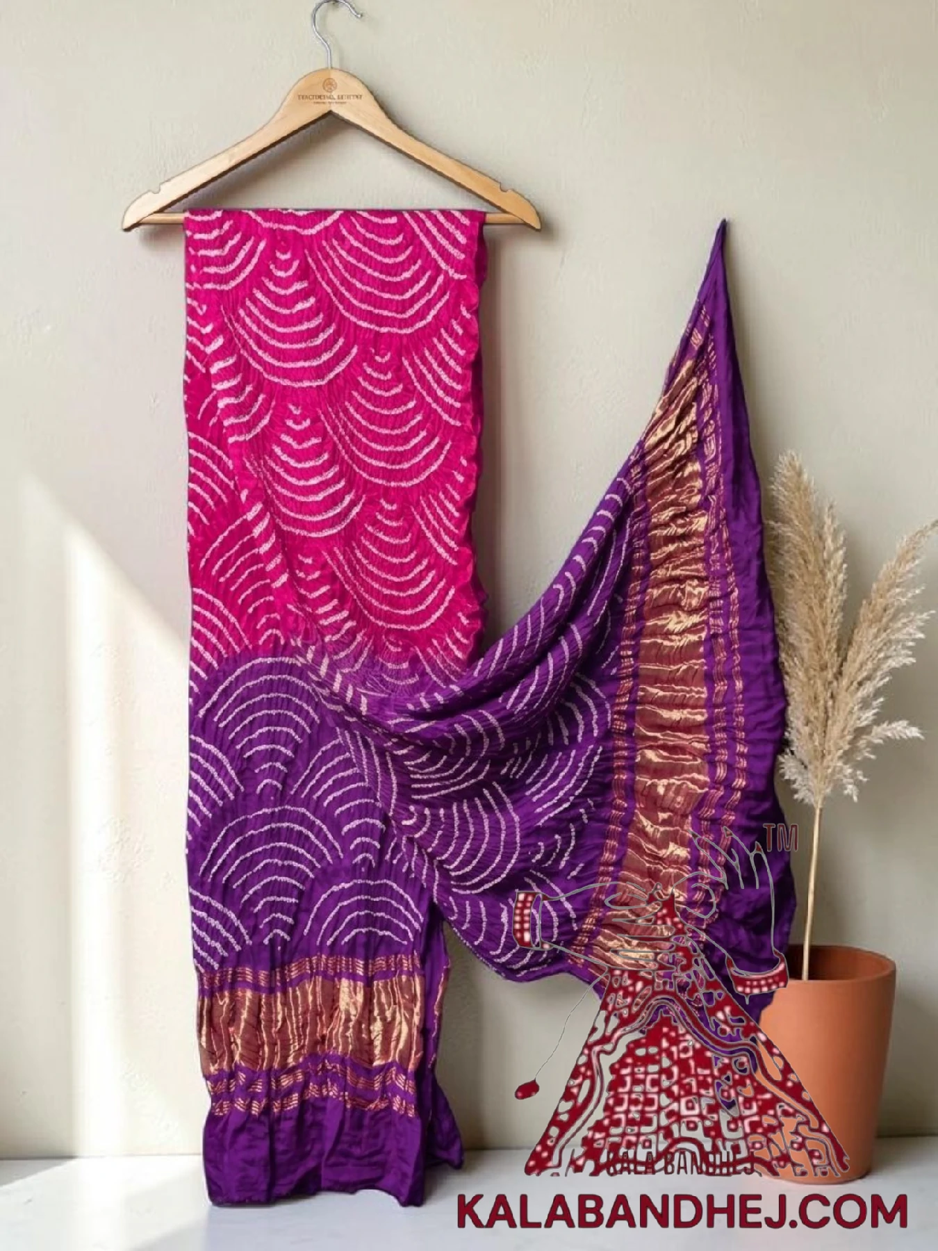 Pink Magenta Wifi Bandhani Design Dupatta in Pure Gaji Silk