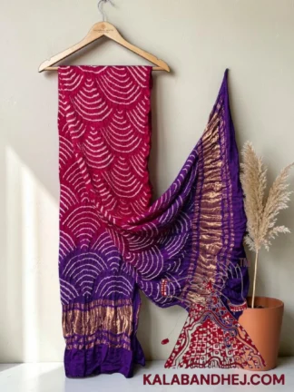 Magenta Purple Wifi Bandhani Design Dupatta in Pure Gaji Silk