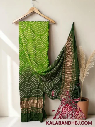 Parrot Mahendi Wifi Bandhani Design Dupatta in Pure Gaji Silk
