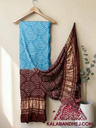 Sky Brown Wifi Bandhani Design Dupatta in Pure Gaji Silk