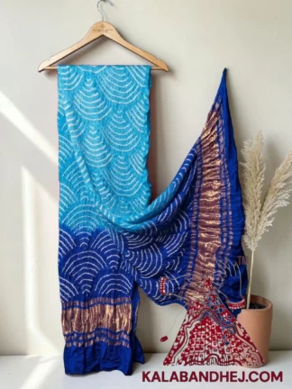 Sky Royal Blue Wifi Bandhani Design Dupatta in Pure Gaji Silk