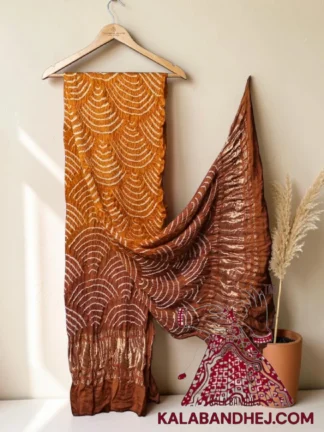 Mustured Wood Wifi Bandhani Design Dupatta in Pure Gaji Silk