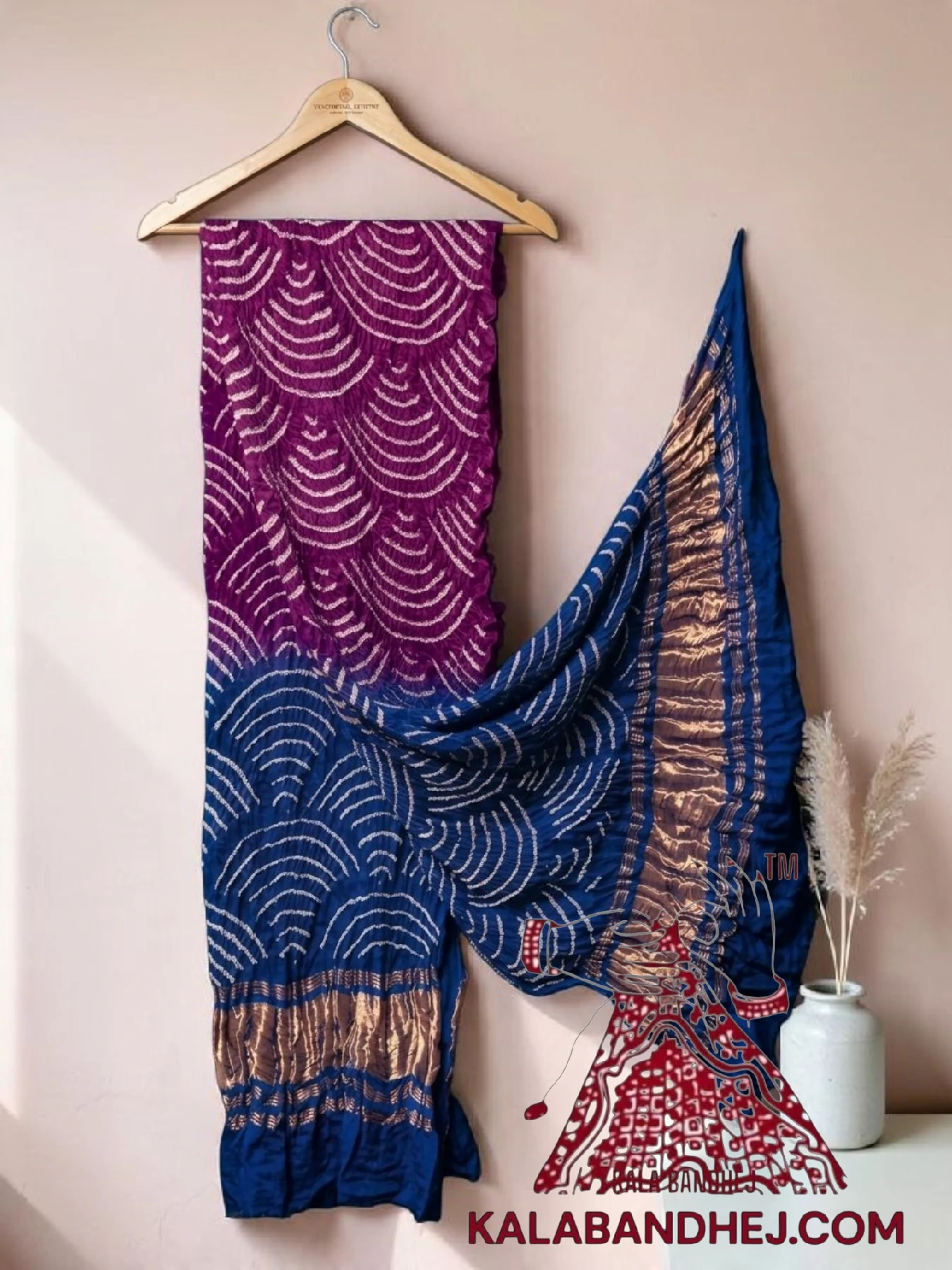 Purple Blue Wifi Bandhani Design Dupatta in Pure Gaji Silk