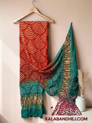 Rust Rama Wifi Bandhani Design Dupatta in Pure Gaji Silk