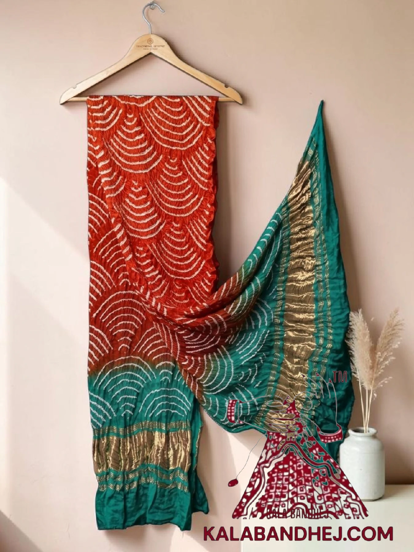 Rust Rama Wifi Bandhani Design Dupatta in Pure Gaji Silk