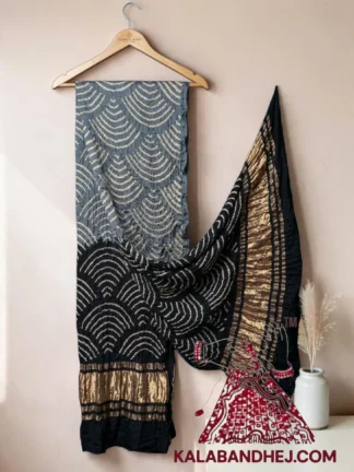 Silver Black Wifi Bandhani Design Dupatta in Pure Gaji Silk