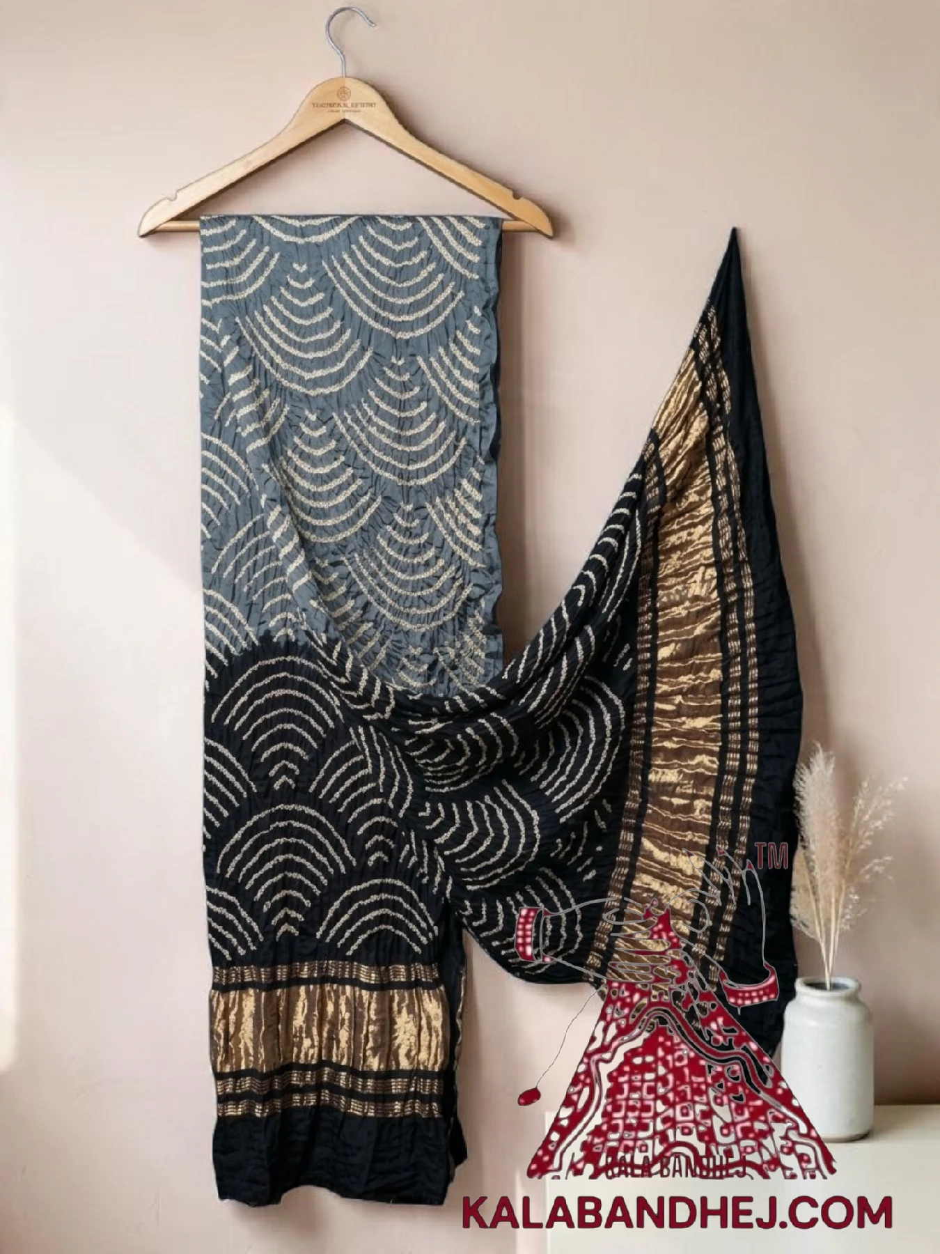 Silver Black Wifi Bandhani Design Dupatta in Pure Gaji Silk