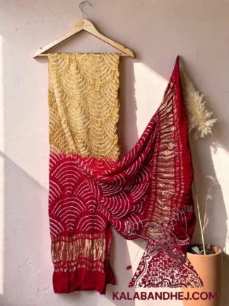 Golden Red Wifi Bandhani Design Dupatta in Pure Gaji Silk