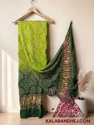 Lime Mehendi Wifi Bandhani Design Dupatta in Pure Gaji Silk