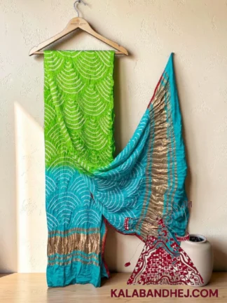 Parrot Aqua Sky Wifi Bandhani Design Dupatta in Pure Gaji Silk