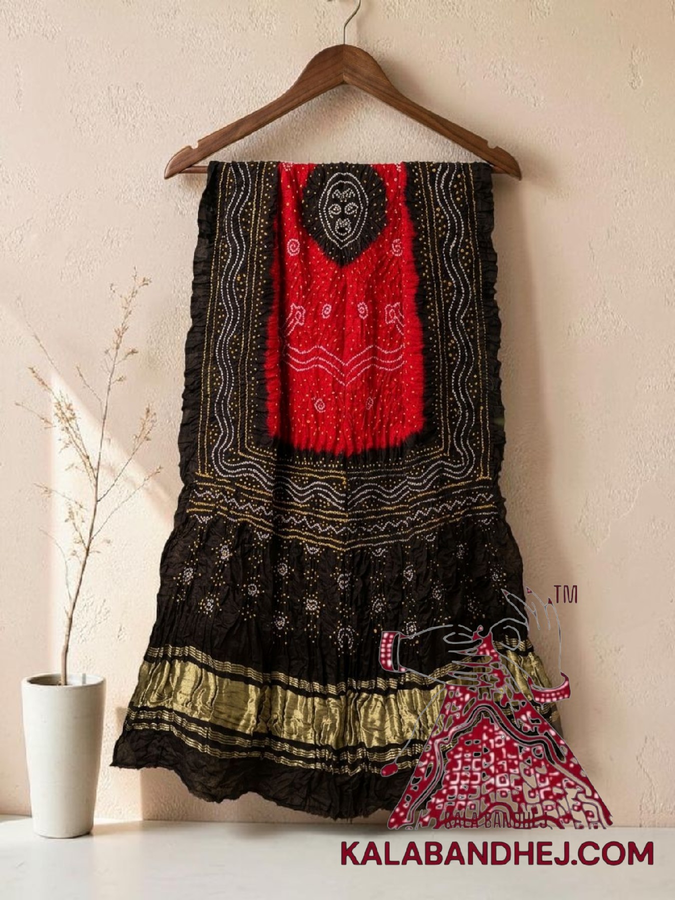 Black Red Bandhani Chandrakhani Dupatta Pure Gaji Silk