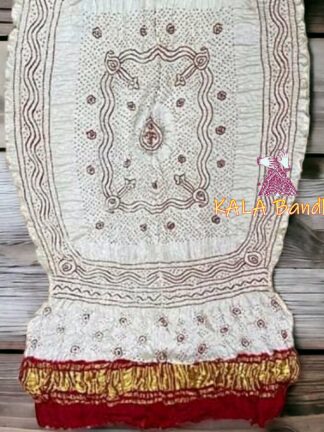 White Red Bandhani Dupatta Pure Gaji Silk Chandrakhani