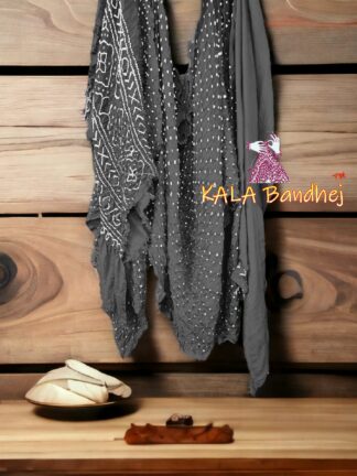 Grey Pure Gaji Silk Bandhani Saree