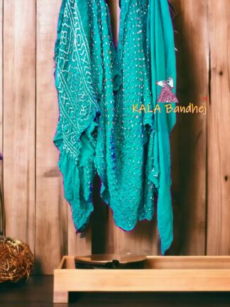 Aqua Rama Pure Gaji Silk Bandhani Saree