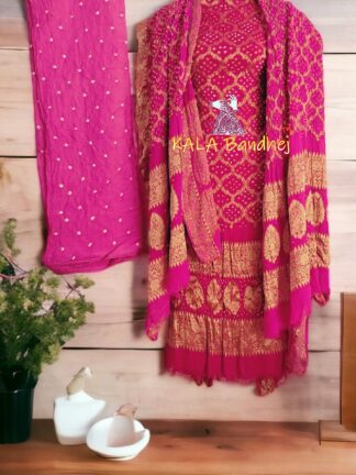 Pink Georgette Silk Bandhani Banarasi Dress Material