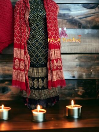 Black Red Georgette Silk Bandhani Banarasi Dress Material