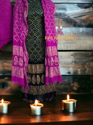 Black Magenta Georgette Silk Bandhani Banarasi Dress Material