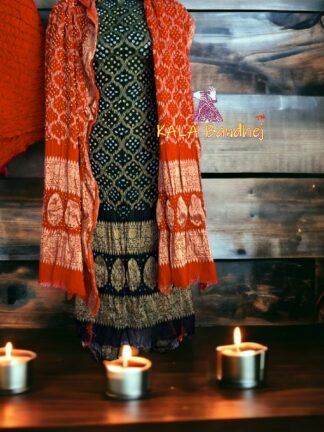 Black Orange Georgette Silk Bandhani Banarasi Dress Material