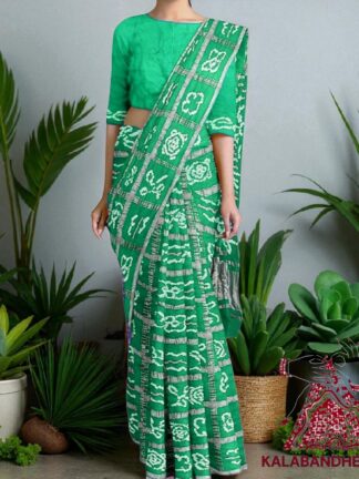 Pastel Marine Gharchola Rai Bandhani Saree Pure GajiSilk