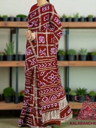 Maroon Gharchola Rai Bandhani Saree Pure GajiSilk