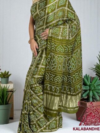 Mahendi Bandhani Gharchola Saree Pure GajiSilk