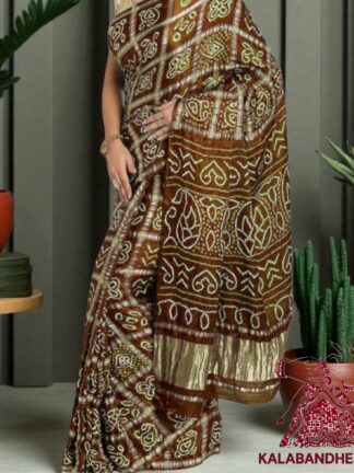 Wood Bandhani Gharchola Saree Pure GajiSilk