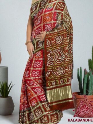 Red Brown Bandhani Gharchola Saree Pure GajiSilk