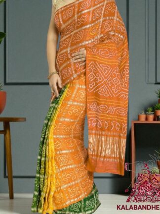 Orange Multi Bandhani Gharchola Saree Pure GajiSilk