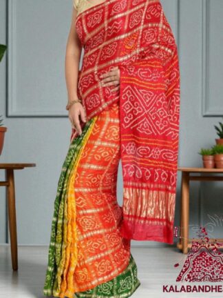 Red Multi Bandhani Gharchola Saree Pure GajiSilk