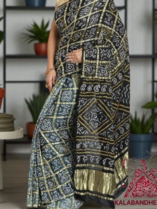Silver Black Bandhani Gharchola Saree Pure GajiSilk