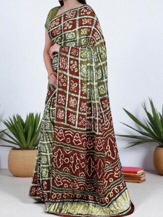 Marron Chatni Gharchola Rai Bandhani Saree Pure GajiSilk
