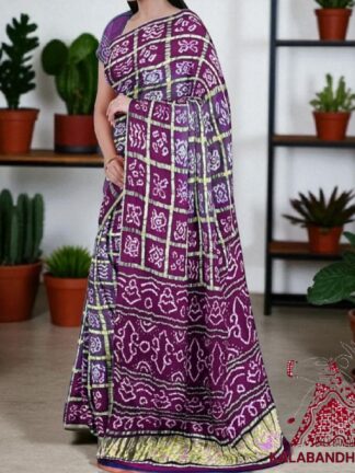 Magenta Lavender Gharchola Rai Bandhani Saree Pure GajiSilk